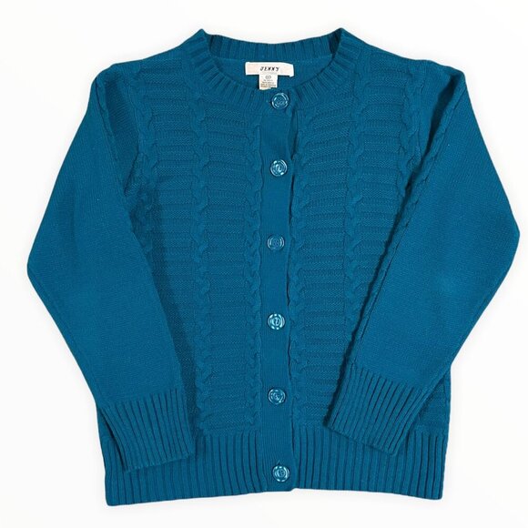 Vintage 80s Jenny Blue Knit Acrylic Cardigan Sweater Women's Size Medium Retro - Picture 2 of 16